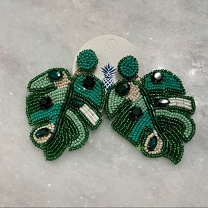 BRAND NEW Beaded Palm Leaf Earrings